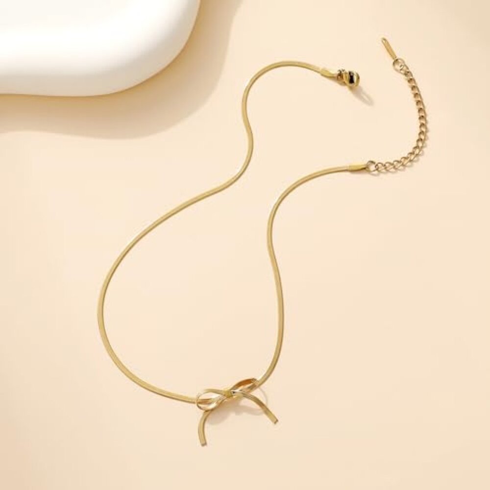 Dainty Gold Butterfly‎ Bow Necklace for Women